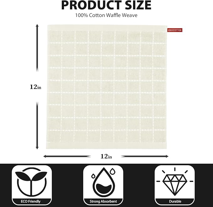 Nialnant 6 Pack Dish Cloths for Washing Dishes, 100% Cotton Reusable Cleaning Rag,Ultra Soft Absorbent, Quick Drying Dish Towels for Kitchen,12x12 Inches Beige
