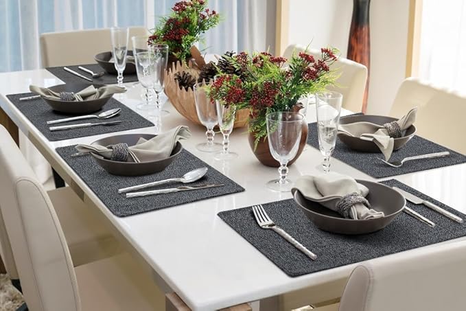 homing Cotton Linen Placemats Set of 4, Cloth Washable Farmhouse Dining Table Mats for Indoors & Outdoors, Easy to Clean, Charcoal, 13 x 19 Inch