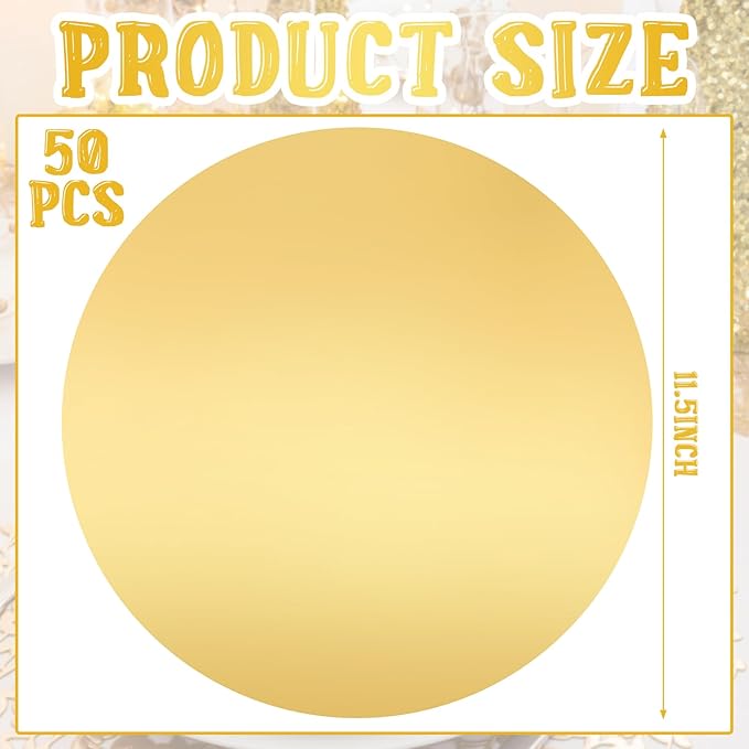 Tioncy 50 Pcs Gold Round Paper Placemats Decorative Disposable Placemats Table Mats for Dining Wedding Table Decoration Home Banquet New Years Festive Party Birthday Holiday