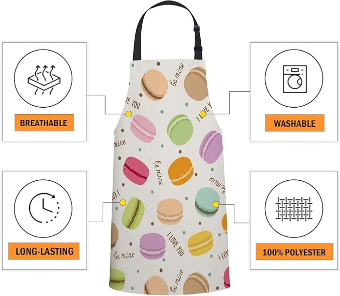 oFloral Macaroons Pattern Apron,Adjustable Neck Bib Apron for Men Women,Suitable for Kitchen Cooking Waitress Chef Apron