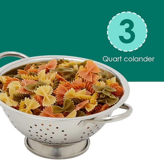 Home Basics Deep Colander Stainless Steel 3 Quart#44;