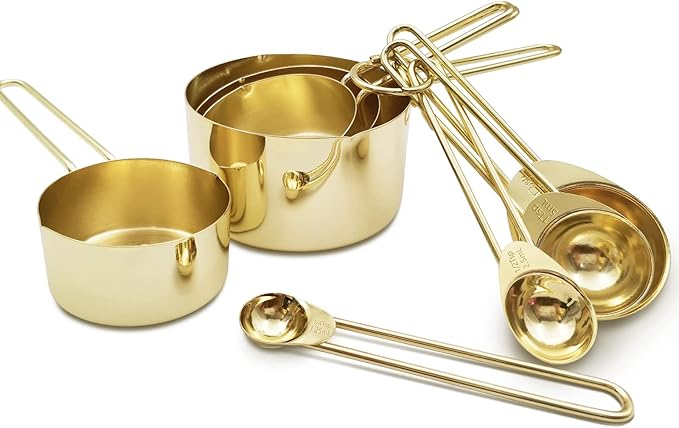 Gold Measuring Cups and Spoons Set of 8 pcs, Stainless Steel Measuring Cups and Spoons Set, 4 pcs Measure Cups, 4 pcs Measure Spoons For Cooking