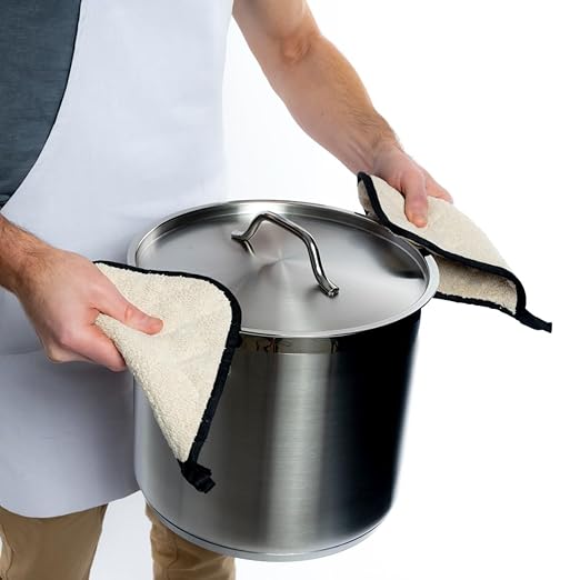 Chef Approved 8" x 8" Terry Cloth Pot Holder | Commercial Heat Resistant Hot Pad Non-Slip Grip Oven Pan Grabber for Kitchen Restaurant Catering Buffet Service | Square, Beige, Poly-Cotton Blend