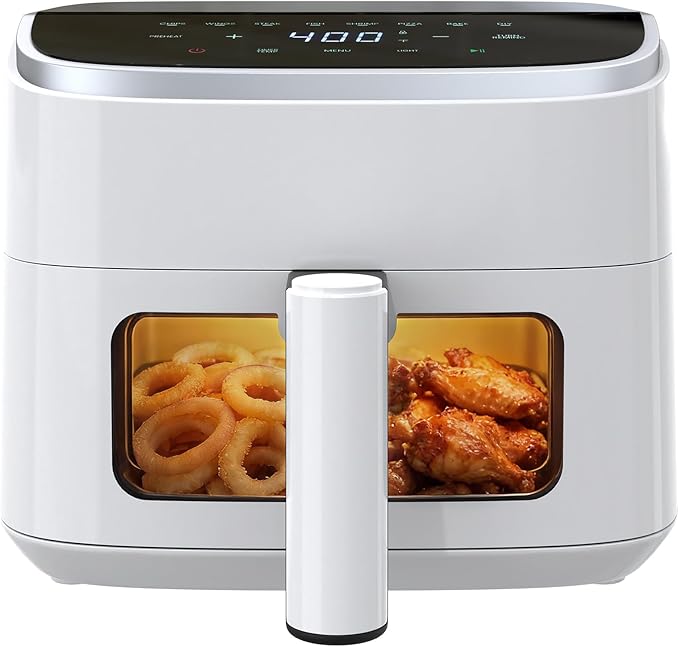 OLIXIS 4QT Air Fryer with Visible Window, 1500W Digital Touchscreen Air Fryer with 8 Presets, Auto Shut Off & Nonstick Dishwasher Safe Basket, 60-Min Timer, Max 400°F, White