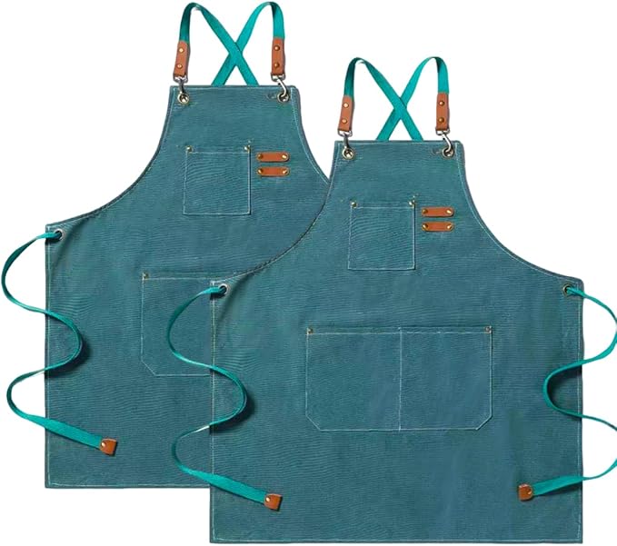 Aprons For Women Men With Pockets 2 Pcs,Kitchen Waterproof Hair Stylist Linen Bbq Tool Canvas For Adults Apron