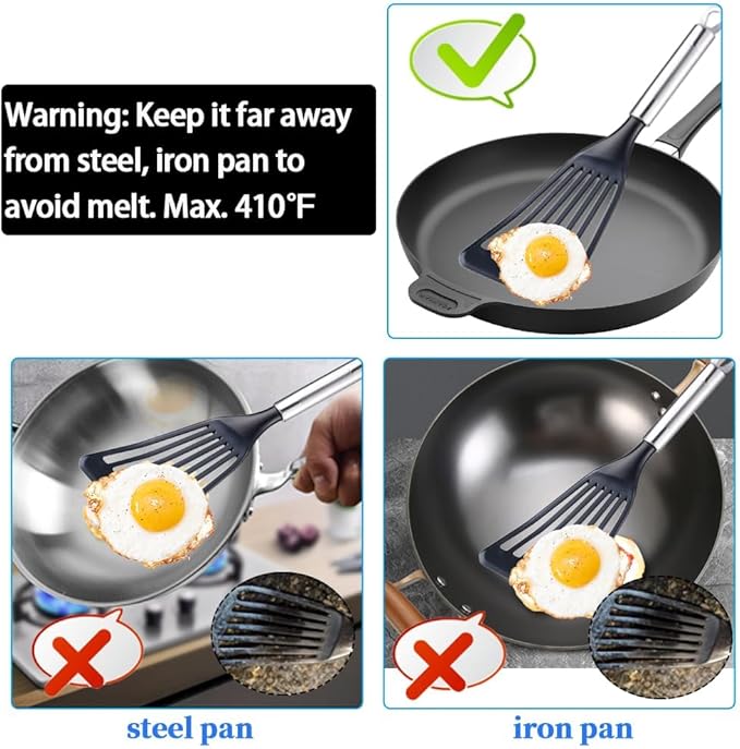 KSENDALO LFGB Certified Nylon Fish Spatula, Slotted Egg Turner for Nonstick Cookware – Flexible Wide Blade Kitchen Flipper for Eggs, Omelets, Pancakes, Dishwasher Safe (Max. 410°F）