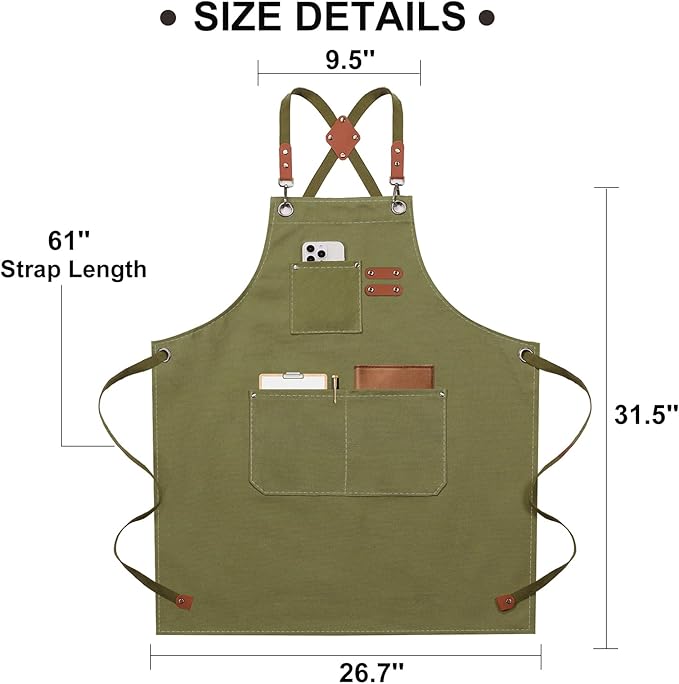 ZOMAO Chef Apron for Women Men with Large Pockets, Cotton Canvas Cross Back Waterproof Work Aprons for Kitchen Cooking Bib