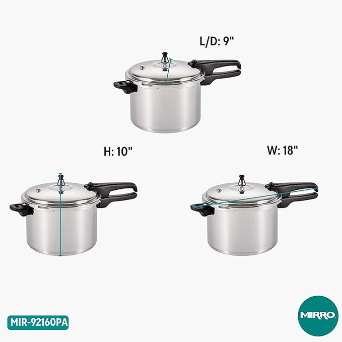 Mirro 92160A Polished Aluminum 10-PSI Pressure Cooker Cookware, 6-Quart, Silver -