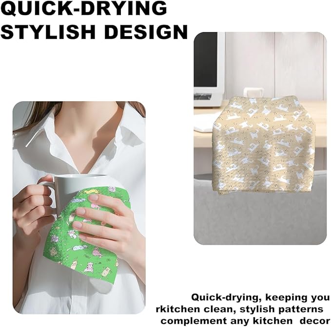 3 Pcs Cat Kitchen Towels, Cats Decorative Absorbent Microfiber Dish Cloth Tea Towel, Durable Waffle Hand Towels for Farmhouse Home Bathroom, Cat Lover Gifts for Women