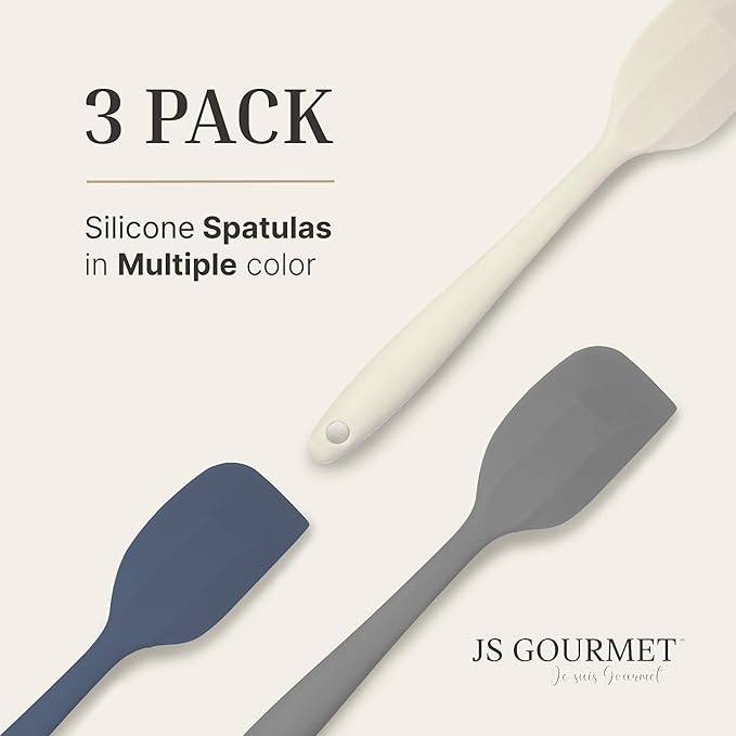 JS Gourmet 3 Pcs Colorful Silicone Spatula Set, Heat Resistant Rubber Kitchen and Baking Utensils for Non-Stick Cookware with Flexible Edges and Soft Touch Handles
