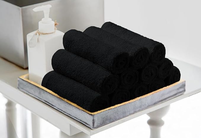 Avalon Towels Cotton Washcloths 24-Pack – 12 x 12 Inch Black Super Soft & Absorbent Ring-Spun Cotton Wash Cloths for Face, Bath, Spa, Gym, Hotel & Cleaning