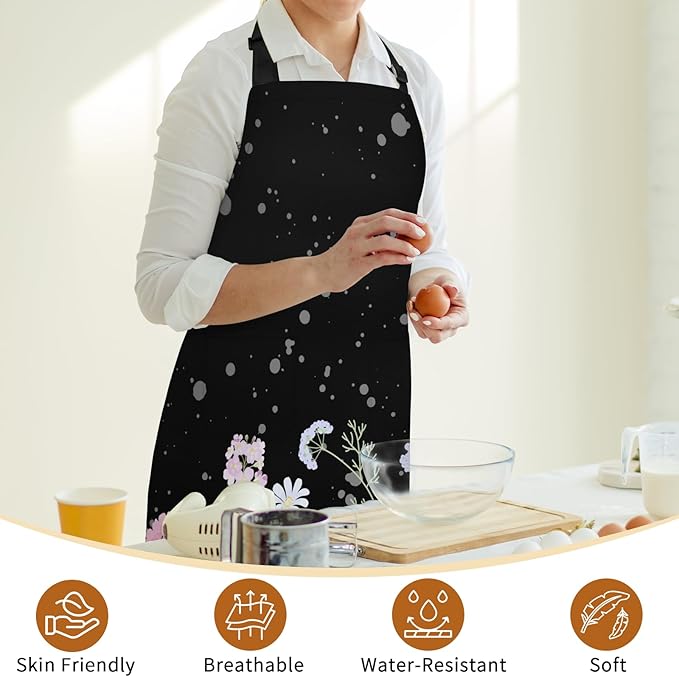 Apron with Pockets for Woman - Adjustable Kitchen Cooking Apron Chef Apron for Grilling BBQ Baking