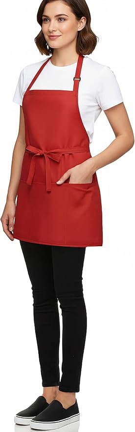 BOHARERS Kitchen Cooking Apron Unisex Adjustable chef apron with 3 pockets,1 Pack Red