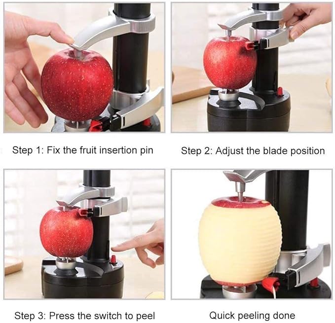Electric Potato Peeler Automatic Potato Peeler Machine, Electric Peeler Fruits and Vegetables, Apple Peeling Machine for Kitchen [1 Adapter 2 Extra Blades] with Potato Masher (Black-M)