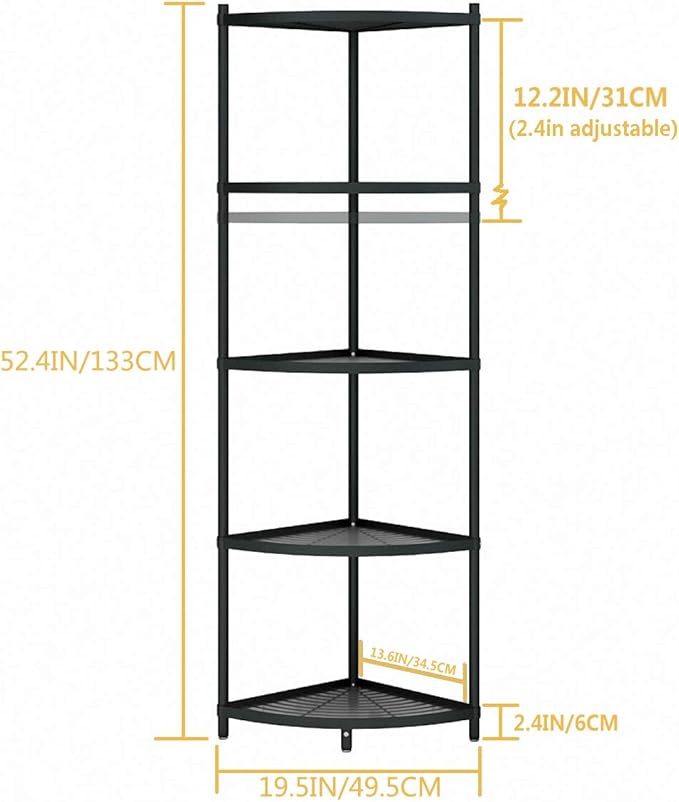 MAGCOLOR 5-Tier Kitchen Corner Shelf Rack, Free Standing Pot Rack for Organizer Stainless Steel Cookware Stand