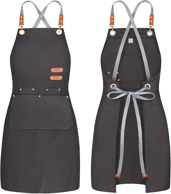 BeLuyi chef apron bib tool apron for man woman cross back straps with 4 pockets for kitchen cooking gardening baking working