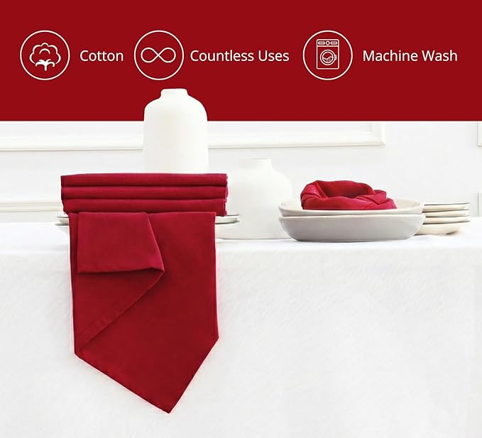 PurpleEssences Set of 12 Cloth Dinner Napkins 100% Cotton 18x18 Inch - Soft Durable Washable - Ideal for Farmhouse Party Spring Easter Summer - Perfect Everyday Use Table Linen - Red