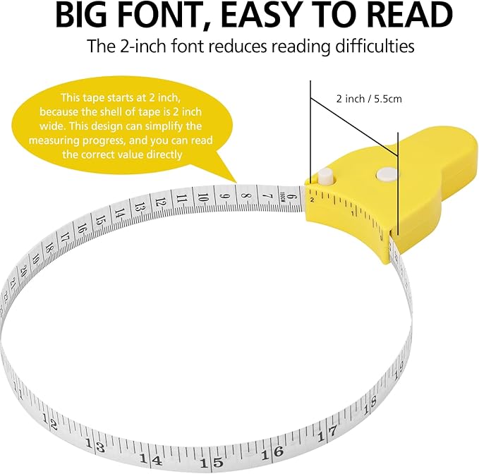 2PCS Tape Measure Body Measuring Tape 60inch (150cm), Retractable Measuring Tape for Body Measurement & Weight Loss, Accurate Body Tape Measure for Fitness, Tailor, Sewing, Handcrafts, Clothes,Yellow
