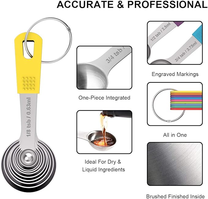 Wildone Measuring Cups & Spoons Set of 18 - Includes 8 Stainless Steel Nesting Measuring Cups, 9 Measuring Spoons, 1 Leveler, Ideal for Dry and Liquid Ingredients
