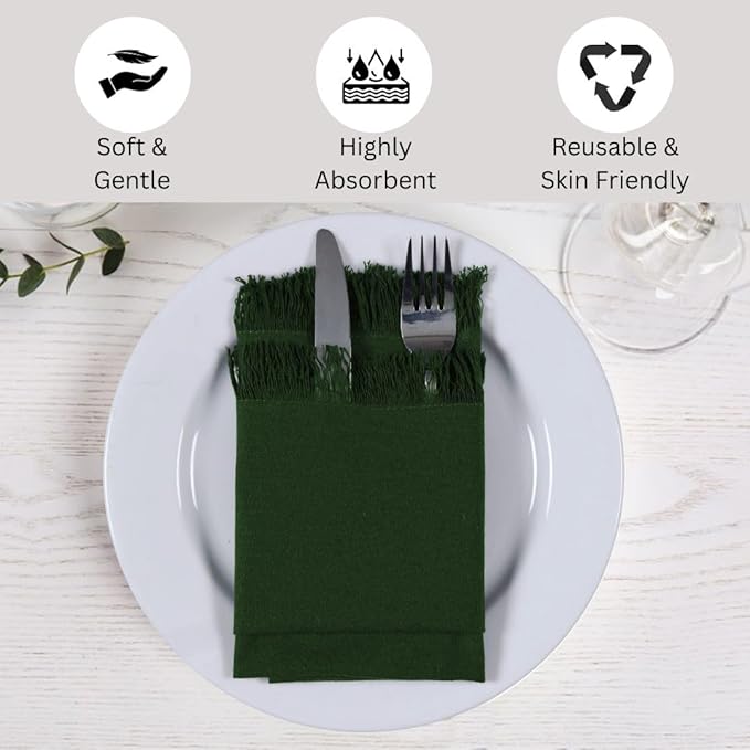 Cloth Dinner Napkins 100% Cotton Set of 6 - Soft Durable Reusable Table Napkins - for Dining Weddings Parties Holidays Easter and Everyday Use - Large 20x20 Inch Cloth Napkins Green