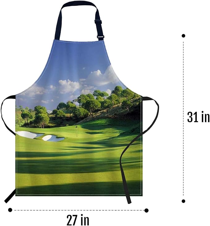 oFloral Golf Course Apron Unisex Adjustable Bib Apron Cooking Kitchen Chef Women Men Aprons for Home Kitchen, Restaurant,Coffee House,Shop,Garden