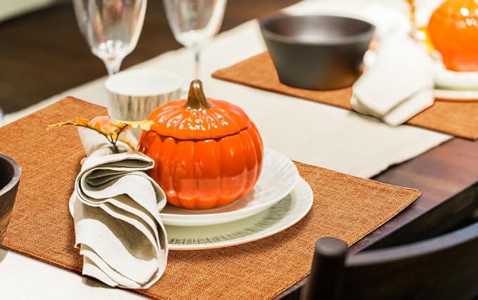 homing Cotton Linen Placemats Set of 6, Cloth Washable Farmhouse Dining Table Mats for Indoors & Outdoors, Easy to Clean, Orange, 13 x 19 Inch