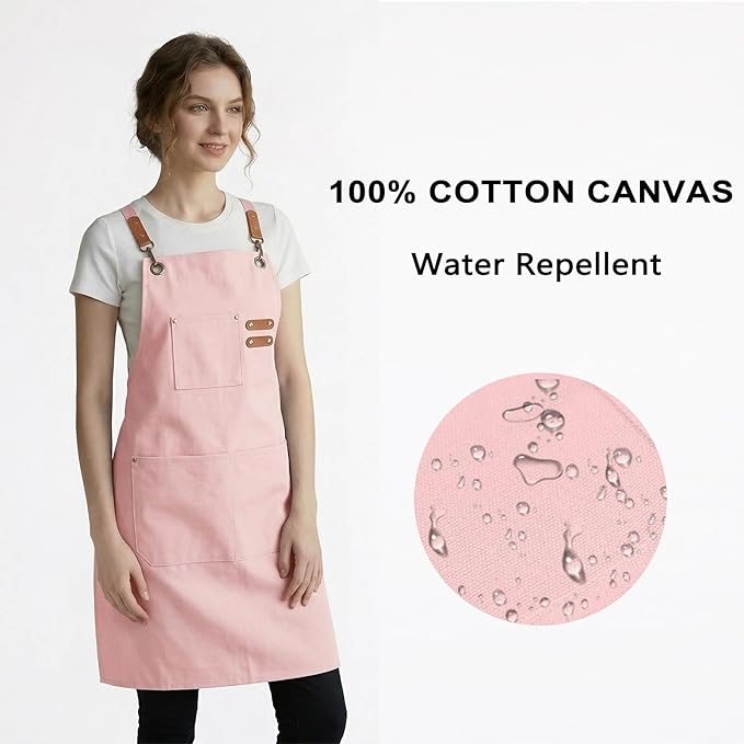 ZOMAO Chef Apron for Women Men with Large Pockets, Cotton Canvas Cross Back Waterproof Work Aprons for Kitchen Cooking Bib
