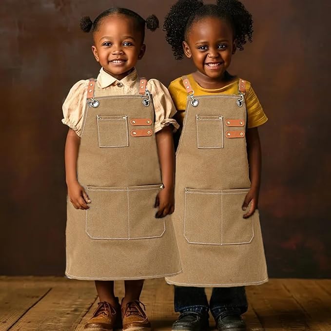 Kids Aprons AdjustableTool Waterproof For Cooking Painting Gardener Canvas Apron For 6-12 Girls And Boys