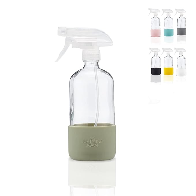 16 oz Glass Spray Bottles for Cleaning Solutions Clear Empty Spray Bottles with Sage Green Silicone Sleeve Essential Oils, Plants, Mist Sprayer Bleach Refillable Reusable Container Food