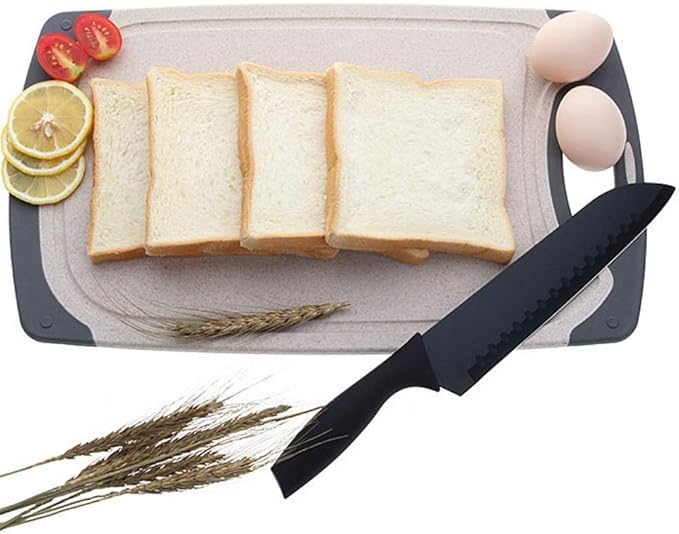 FLYINGSEA Cutting Boards For Kitchen, Anti-Skid Eco-Wheat Straw Cutting Board Set (3 Pcs), Dishwasher Safe (light brown)