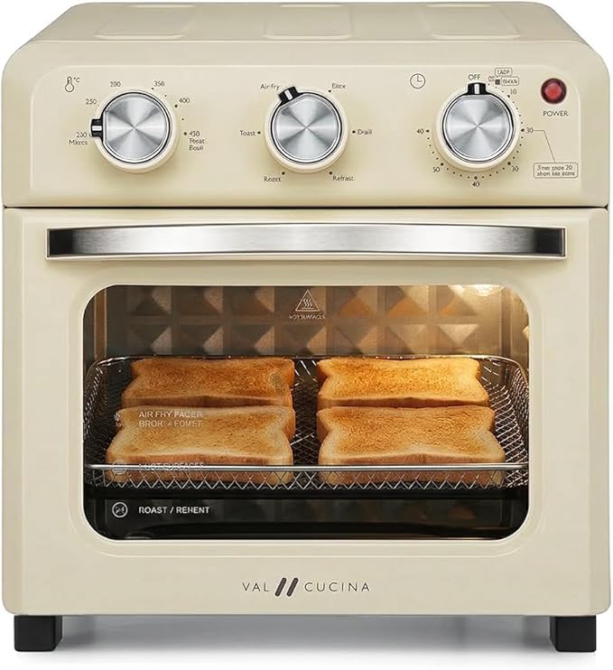 VAL CUCINA 6-in-1 Air Fryer Toaster Oven Combo, Compact 12.7 QT Small Countertop Convection Oven, Fits 9" Pizza & 4 Toast, Hexagon Hybrid Heating, Enamel Baking Pan