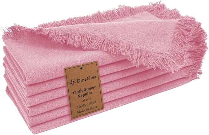 Cloth Dinner Napkins 100% Cotton Set of 6 - Soft Durable Reusable Table Napkins - for Dining Weddings Parties Holidays Easter and Everyday Use - Large 20x20 Inch Cloth Napkins Baby Pink