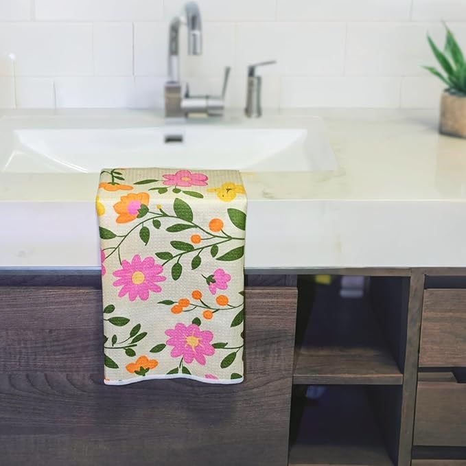 18” x 30” Highly Absorbent Kitchen Towels, Quick Dry Microfiber Tea Towel, Dish Towels for Kitchen Drying, Ultra Soft Premium Hand Towels (Brilliant Flowers)