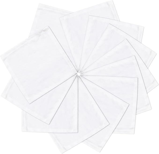 Cocktail Napkins 6 x 6 Inch White - 12 Pack, 100% Pure Linen Dinner Small Bar Napkin Cloth Coasters with Hemmed Edges, Durable&Washable, Perfect for Beverage, Party, Dessert, Coffee