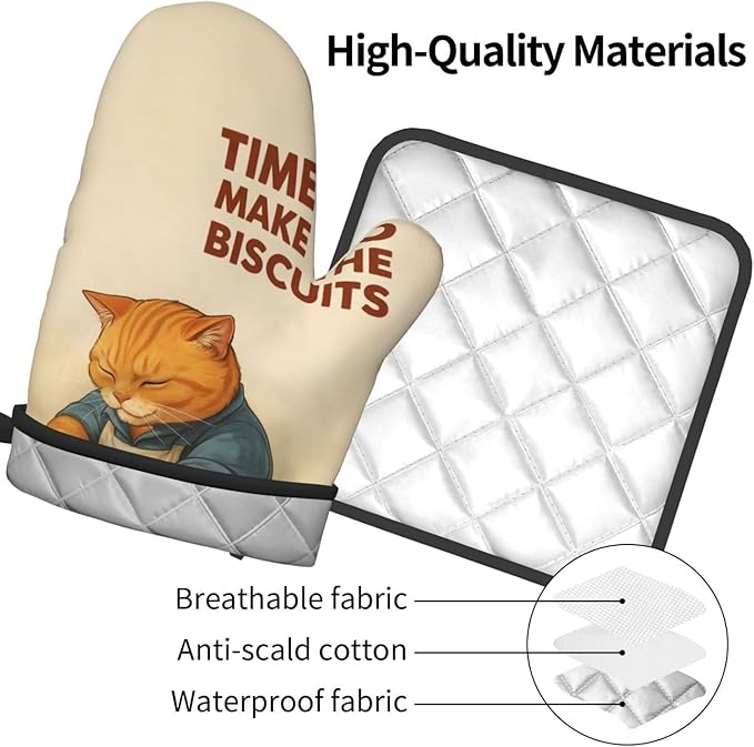 Cute Cat Oven Mitts and Pot Holder Set, Funny Heat Resistant Kitchen Gloves Hot Pad, Cooking Baking Lovers Spring Easter Gifts for Women, Whimsical Kitchen Decor & Gifts for Chef Cooks Cat Lovers Mom