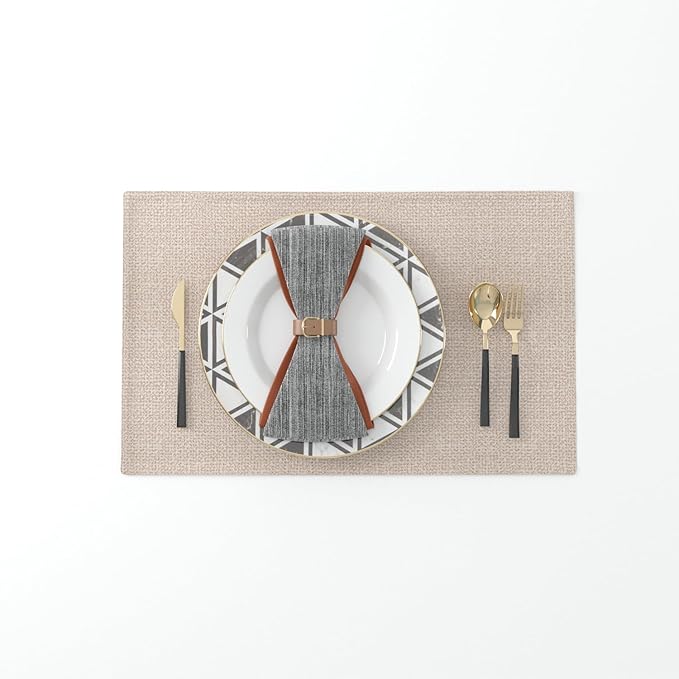 Set of 4,Soft Caddice Faux Linen 2 Side Place Mats Heat Resistant Dining Table Place Mats Kitchen Table Mats 12 x 18 Natural Linen