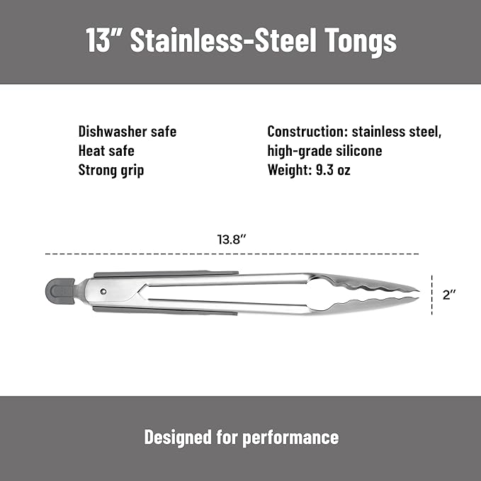 Misen Kitchen Tongs - Dishwasher Safe, Heavy Duty - Precision Stainless Steel Grilling Tool - Heat Resistant - Perfect for Serving and Air Frying - 13 Inch | Gray