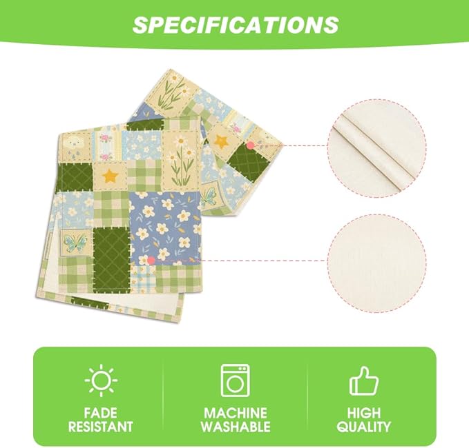 Artoid Mode Patchwork Buffalo Plaid Floral 210 GSM Spring Table Runner, Seasonal Summer Kitchen Dining Table Decoration for Home Party Decor 13x108 Inch
