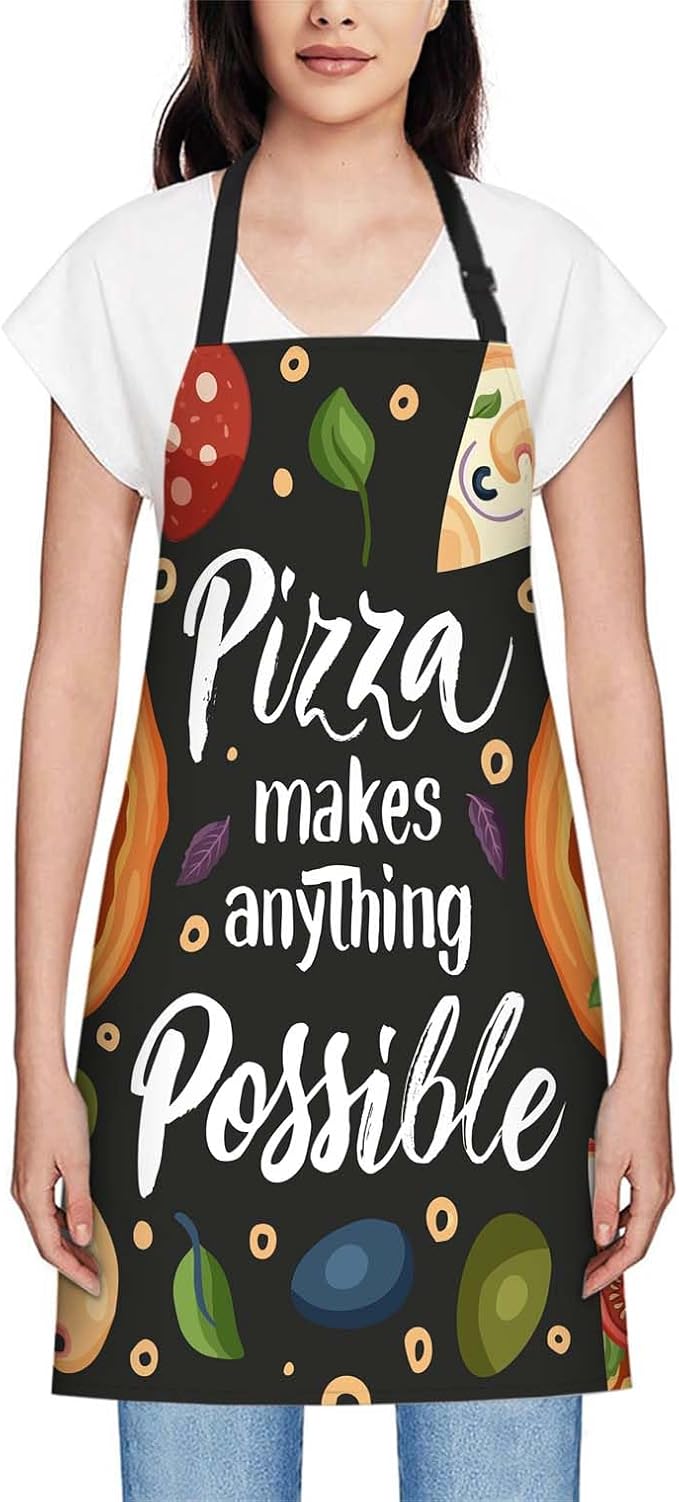 oFloral Italian Cheese Pizza, Pizza Makes Anything is Possible Apron Adjustable Bib Chef Aprons Cooking Apron Unisex Women Men Aprons Perfect for Home Kitchen, Baking, Gardening, Restaurant