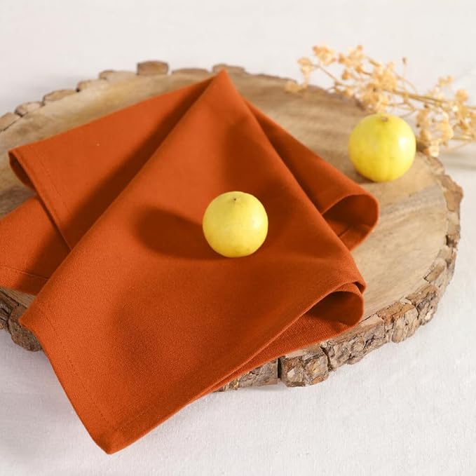 Cloth Napkins Set of 12 Solid Dinner Napkins 18x18 Inch, 100% Cotton, Soft Absorbent Reusable Washable Durable Napkin, Decorations, Restaurant, Wedding & Table Décor, Everyday Use - Rust