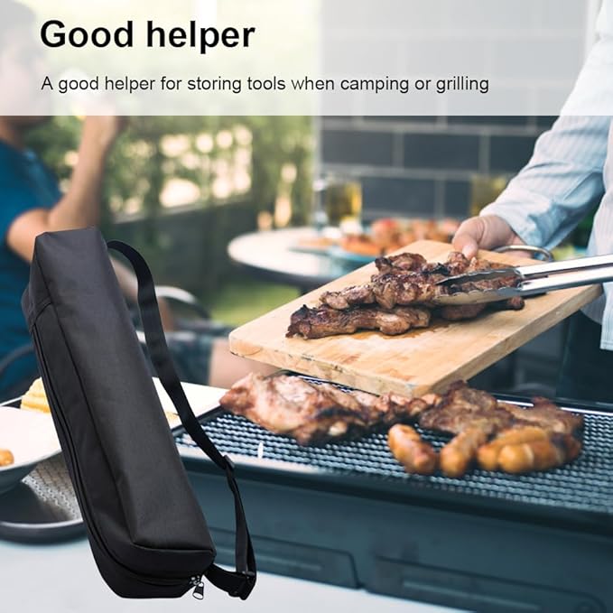 Grill Storage Bag, Oxford Cloth BBQ Tools Carry Bag, Waterproof Grill Utensil Accessory Storage Bag, Grill Utensil Holder Pouch for Camping Picnic Barbecue(size:57 x 10 x 10cm)