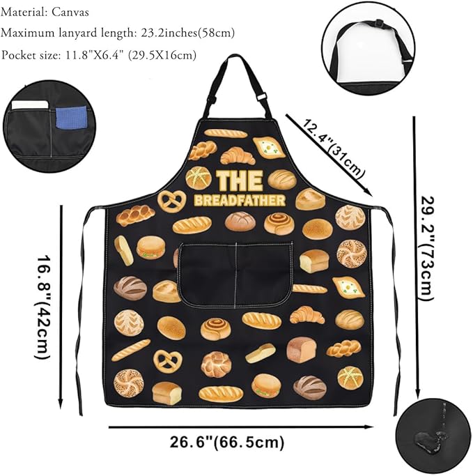 VAMSII Bread Lover Gift The Breadfather Soup Apron With Pockets Chef Cooking Kitchen Gift for Men Boyfriend Husband Father