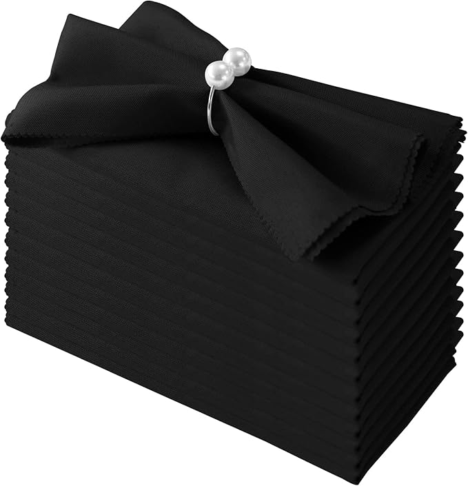Cloth Napkins Set of 12 - Polyester Dinner Napkins Reusable & Washable - Perfect for Weddings & Holidays (Black)