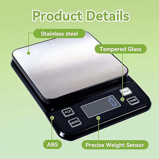 IP67 Waterproof Kitchen Scale, 5kg/11lb Capacity 0.1g Precision, Kitchen Scales Digital Weight Grams and Ounces,Battery Powered with 5 Units Conversion - Food Scales for Kitchen Essentials