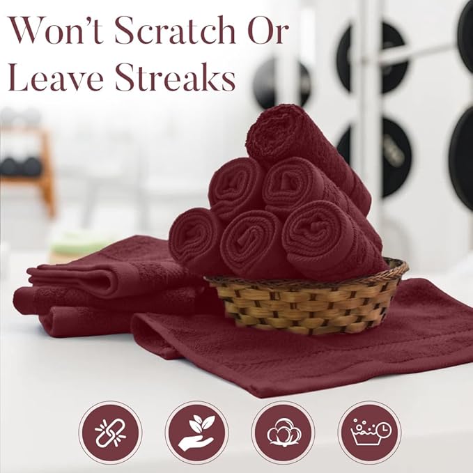 DAN RIVER 12-Pack Premium 100% Cotton Pomegranate Face Towels for Bathroom - Reusable Face Wash Cloths for Showering 12x12 Inches - 550 GSM Super Soft & Absorbent Luxury WashCloths for Body, Spa & Gym