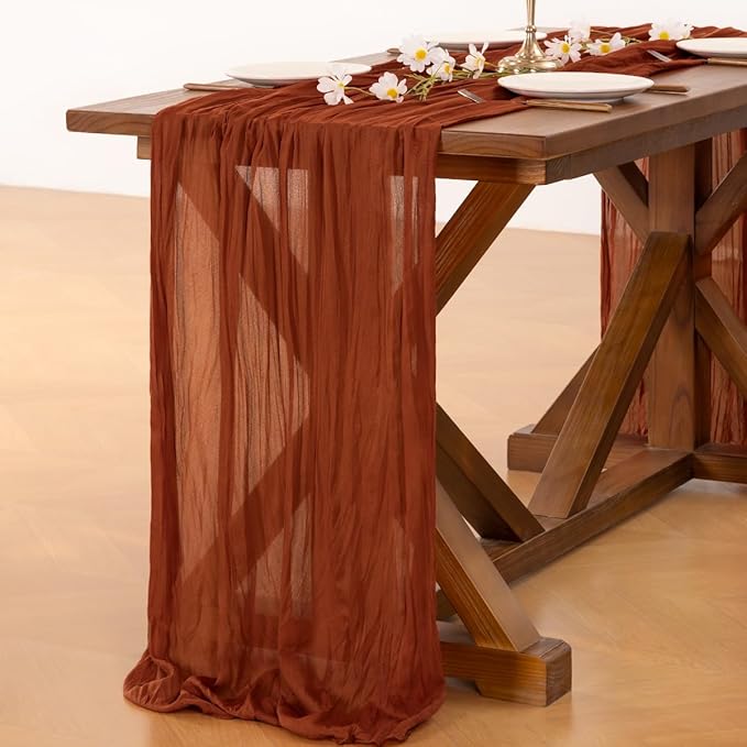 Socomi 3pcs Terracotta Easter Spring Cheesecloth Table Runner Boho Rustic Gauze 120 inch 10FT Cheese Cloth Runner for Wedding Party Baby Shower Birthday Home Decor Holiday Decorations