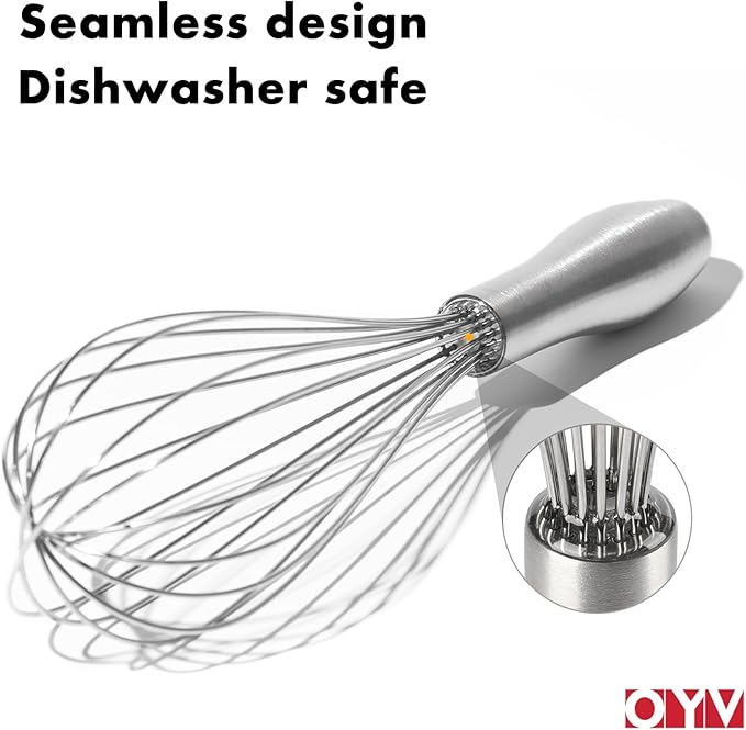 OYV 18/10 Stainless Steel Whisk, Ergonomic Handle, Dishwasher Safe Metal whisk, Professional Whisk for Kitchen Cooking, Perfect for Blending, Whisking, Baking, and Beating, 10-Inch Wire Wisk