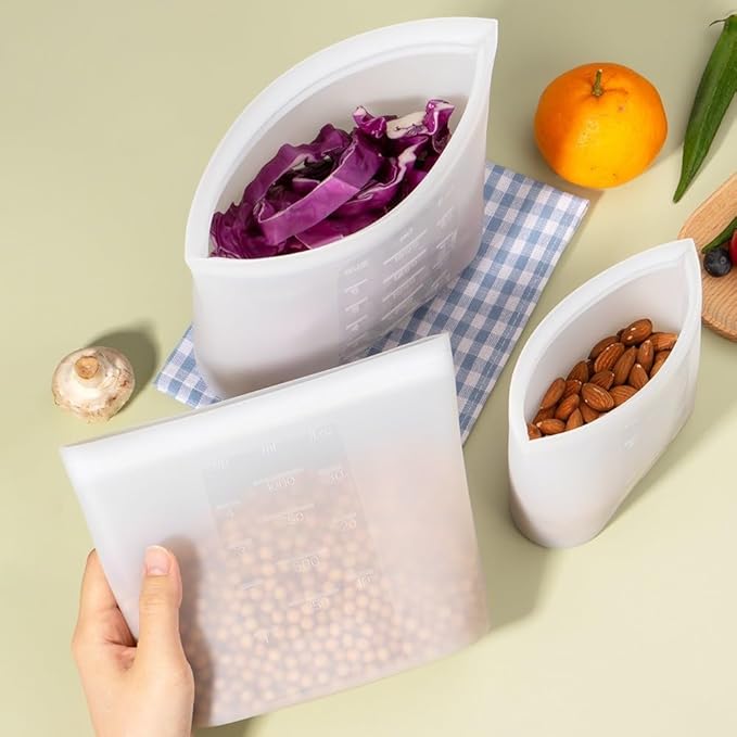 Reusable Snack Bags, 4 Pack, Stand Up 100% Silicone Reusable Storage Bag, Ziplock Silicone Food Storage Containers Snack Size, Freezer Microwave Oven Dishwasher Safe, Translucent, 16oz
