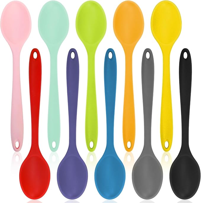 10 Pack Silicone Mixing Spoon, 10.8 Inch Heat Resistant Kitchen Spoons for Cooking, Large Non-Stick Basting Serving Stirring Mixing Spoon for Baking, Serving Scraping