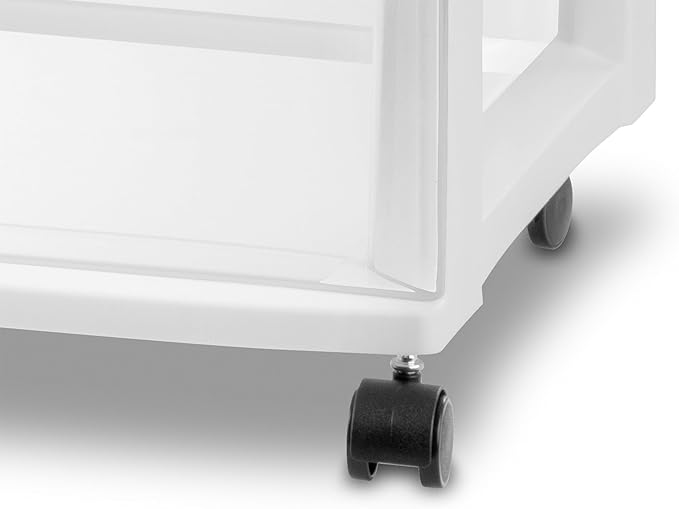 Sterilite Wide 3 Drawer Storage Cart, Plastic Organizer with Wheels, White - Multipurpose Bin for Clothes, Accessories, or Home Accessories